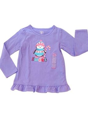 Toughskins Lavender Long Sleeve Tee with Penguin Graphic 4T